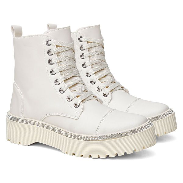 Bota Coturno Feminino Sola Reta Bege Brilho