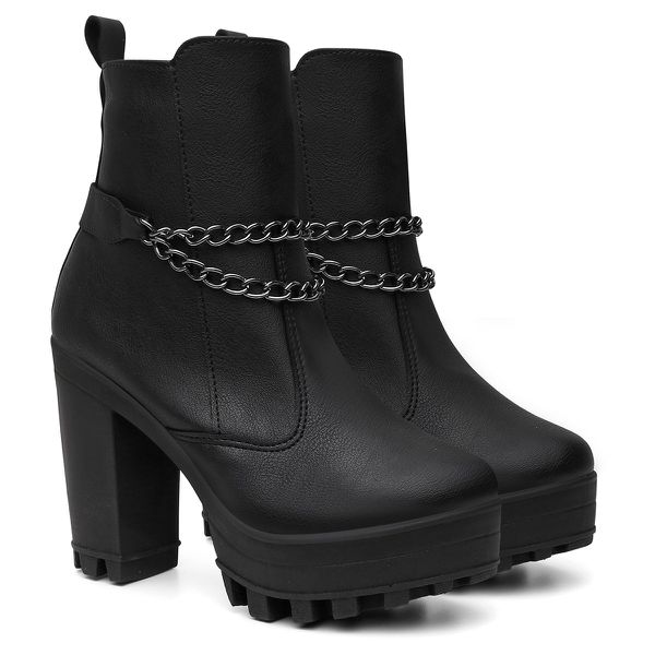 Bota Coturno Cano Médio Plataforma Tratorada Corrente Onix