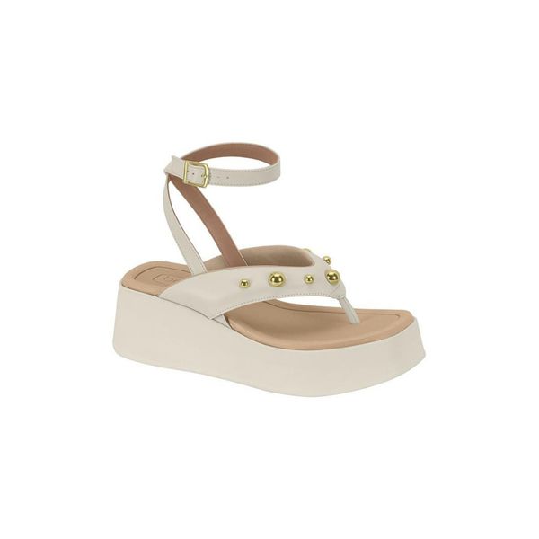 Sandália Feminina Flatform Bege Clarinha Tachas Dourada