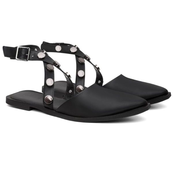 Sapatilha Feminina Preta Mule Tachas Slingback