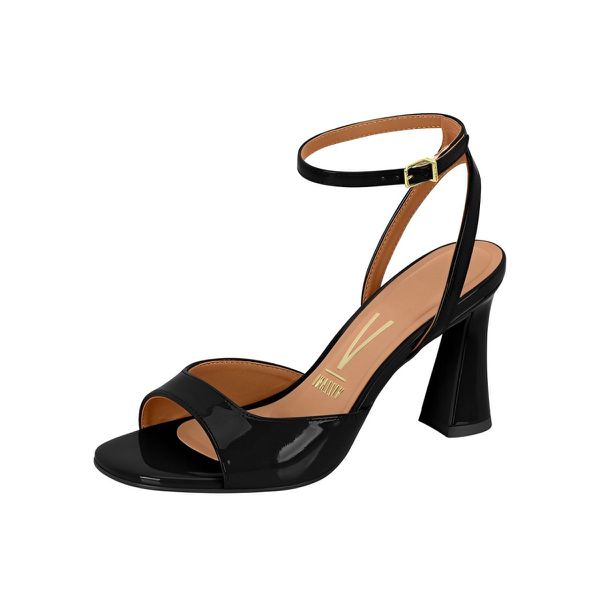 Sandália Feminina de Salto Taça Preta Verniz Conforto Vizzano