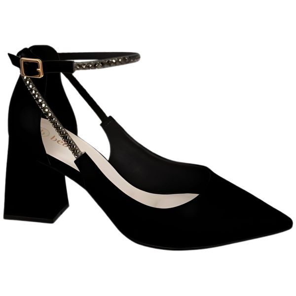 Sapato Feminino Scarpin Bico Fino Preto Nobuck Brilho Bebecê