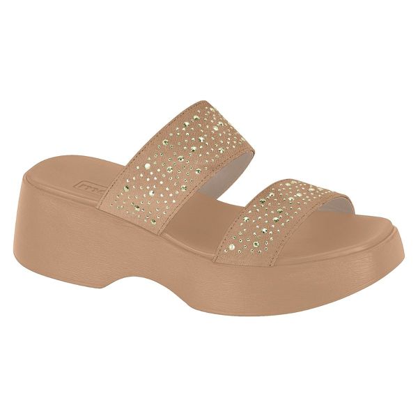 Sandália Tamanco Slide Nude Brilho Conforto Chinelo Moleca