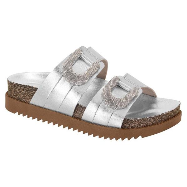 Sandália Feminina Birken Prata Brilho Solado Alto Moleca