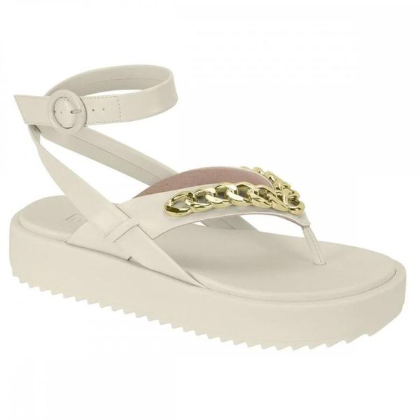 Sandália Feminina Flatform Solado Confortável Corrente Dourada Moleca Branca