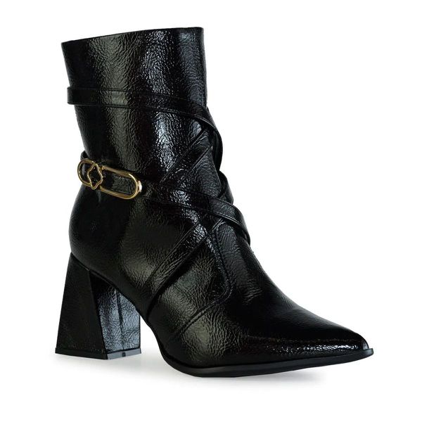 Bota Feminina Da Bebecê Bico Fino Salto Bloco Grosso Verniz