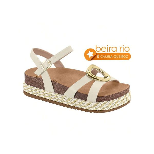 Sandália Feminina Papete Bege Clarinha Fivela Dourada Trançada Beira Rio