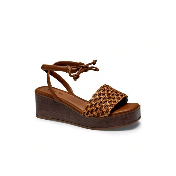 Sandália Feminina Flatform Mississipi Caramelo Anabela de Amarração
