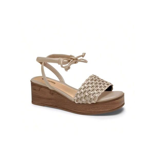 Sandália Feminina Flatform Mississipi Bege Anabela de Amarração