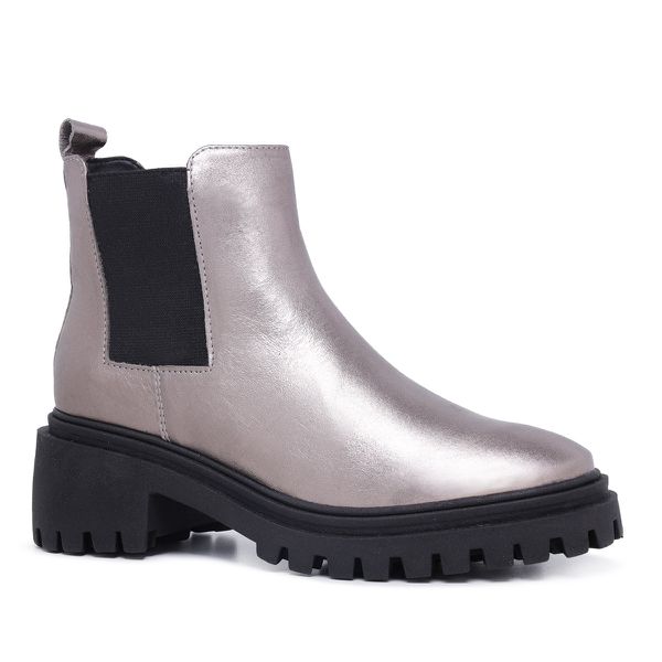 Bota Coturno Chelsea Couro Metalizado Ônix