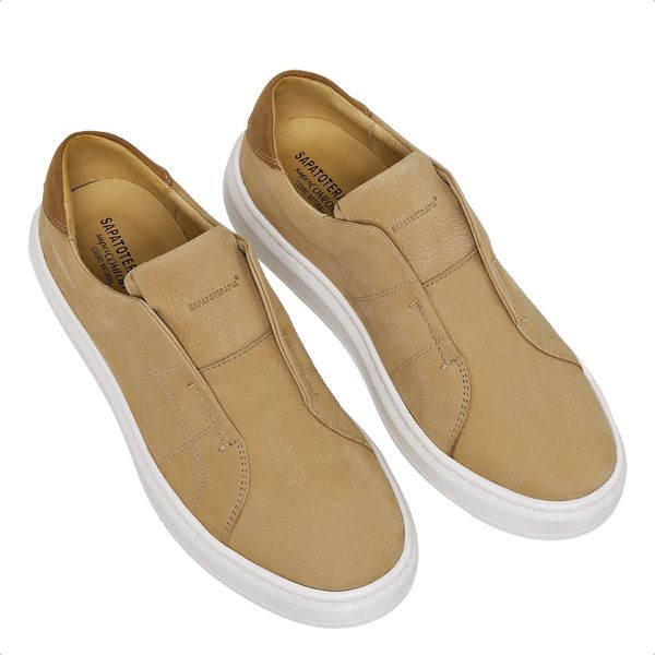 Sapatênis Masculino Sapatoterapia com Amortecedor e Couro Bege