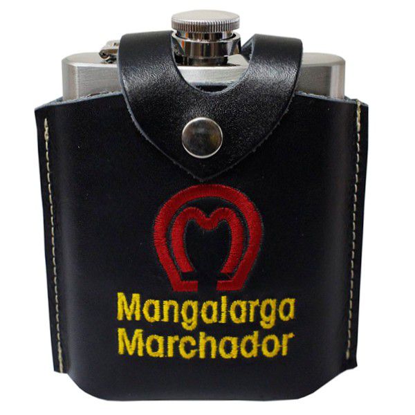 Porta Whisky Inox Revestido em Couro Mangalarga M02 (Preto)