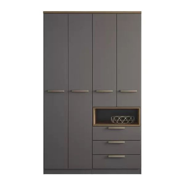 Guarda Roupa Solteiro New Conect 4 Portas 3 Gavetas Grafite/Jatobá Santos Andirá