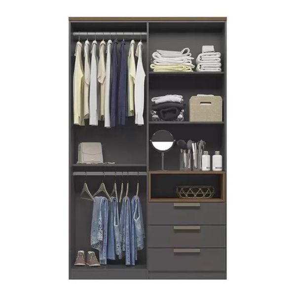Guarda Roupa Solteiro New Conect 4 Portas 3 Gavetas Grafite/Jatobá Santos Andirá