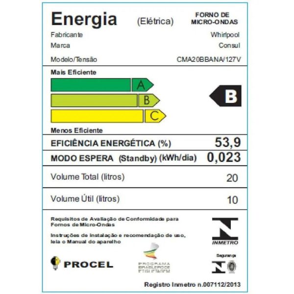 Microondas Consul CMA20BB 20L Branco 127v