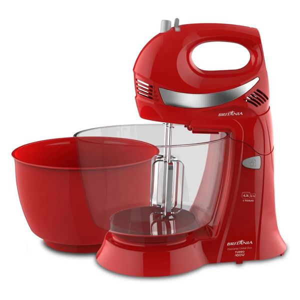 Batedeira Britania Diamante Cristal Duo 400w 2 Tigelas 127v Vermelha