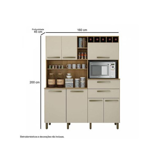 Armario de Cozinha 7 portas e 2 gavetas Monte Rey Valde Moveis Cinamomo/Off White