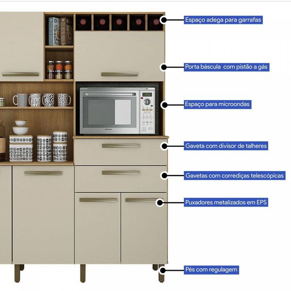 Armario de Cozinha 7 portas e 2 gavetas Monte Rey Valde Moveis Cinamomo/Off White