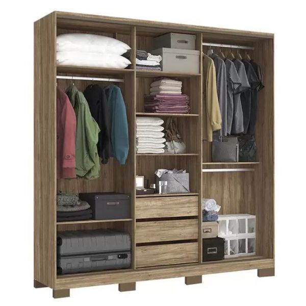 Guarda Roupa Casal Oasis 3 Portas de Correr com Espelho Atacama/Grafite Santos Andira