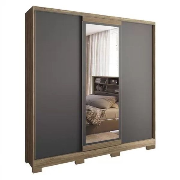 Guarda Roupa Casal Oasis 3 Portas de Correr com Espelho Atacama/Grafite Santos Andira
