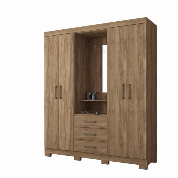 Guarda Roupa Solteiro com Espelho 4 portas e 3 gavetas Caioba Atacama Santos Andira