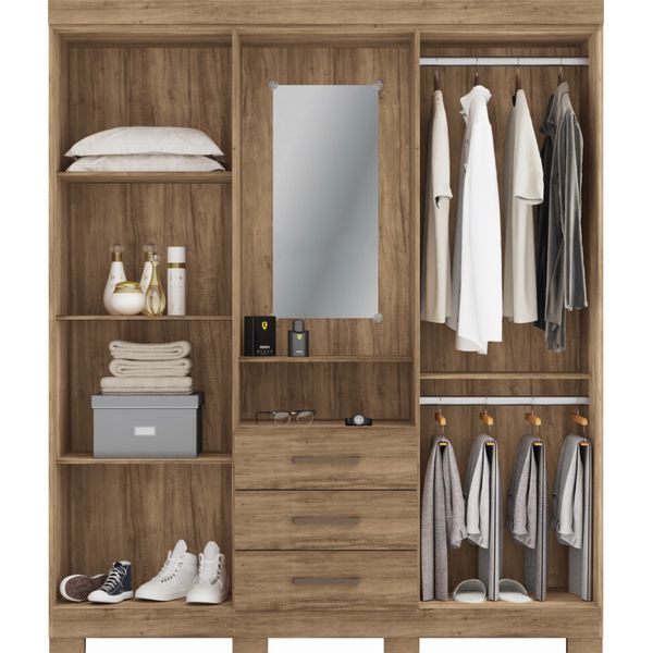 Guarda Roupa Solteiro com Espelho 4 portas e 3 gavetas Caioba Atacama Santos Andira