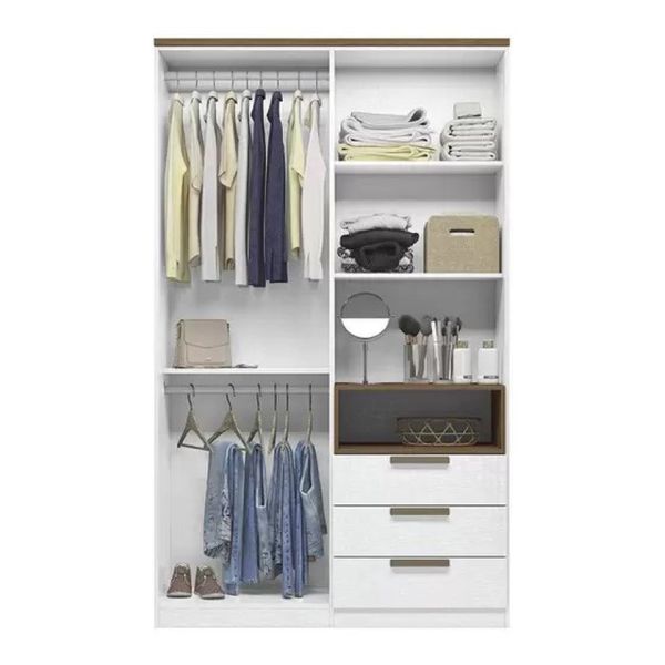 Guarda Roupa Solteiro New Conect 4 Portas 3 Gavetas Branco/Jatobá Santos Andirá