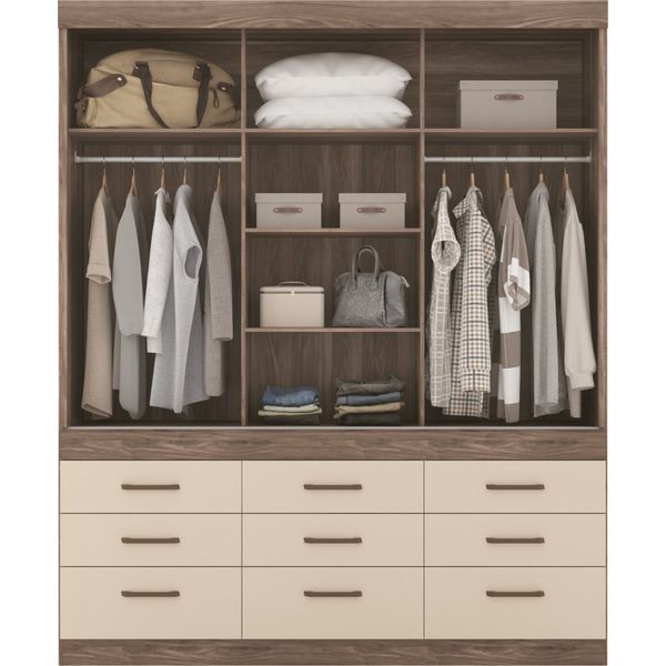 Guarda Roupa Casal Click 3.9 com 3 Portas e 9 Gavetas Castanho/Off White Santos Andira
