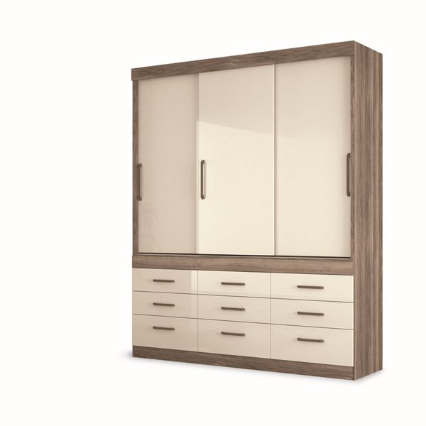 Guarda Roupa Casal Click 3.9 com 3 Portas e 9 Gavetas Castanho/Off White Santos Andira