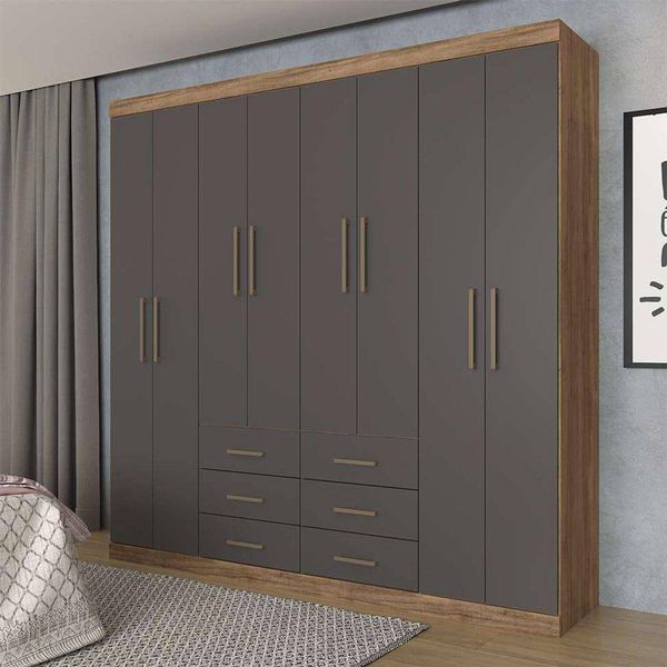 Guarda Roupa Casal Liverpool 8 Portas 6 Gavetas Atacama/Grafite Santos Andira