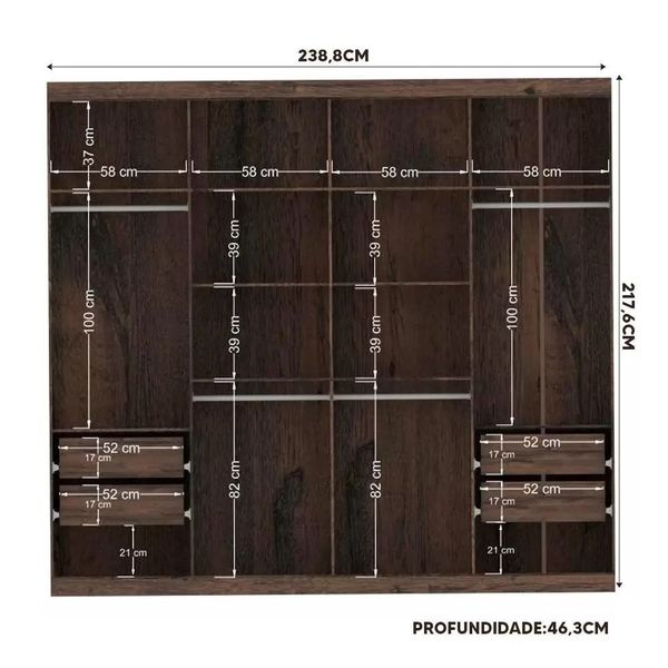 Guarda Roupa Casal com 8 portas e 4 gavetas Havana Master Vip 8.4 Ebano Santos Andira