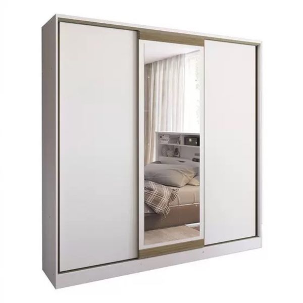 Guarda Roupa Casal Oasis 3 Portas de Correr com Espelho Branco Santos Andira
