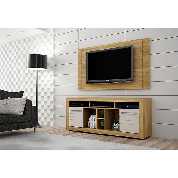 Rack com Painel para Tv até 50" Off white/Cinamomo Firenze Valde Moveis