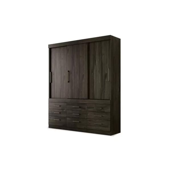 Guarda Roupa Casal Click 3.9 com 3 portas e 9 gavetas Ebano Santos Andira