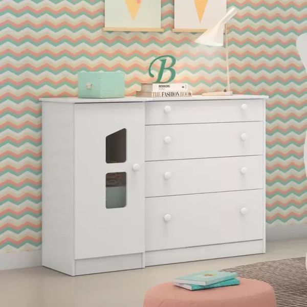 Cômoda Sapateira 1 Porta 4 Gavetas Amore Branco Qmovi