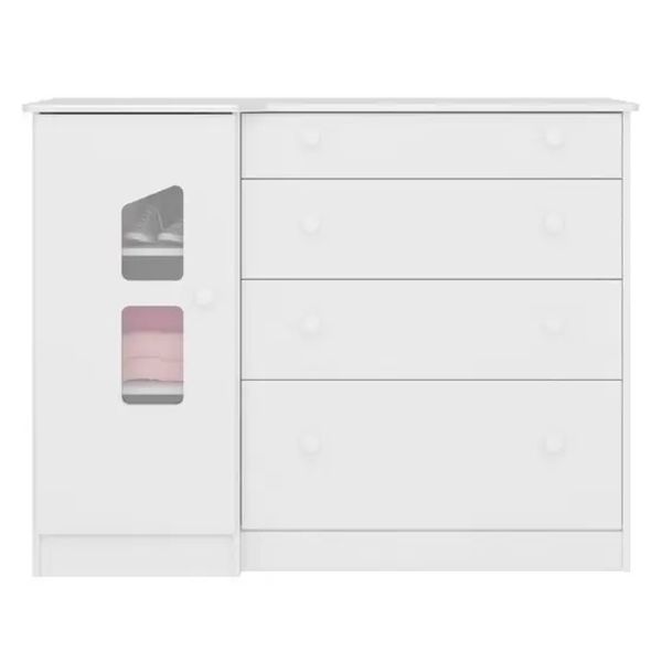 Cômoda Sapateira 1 Porta 4 Gavetas Amore Branco Qmovi