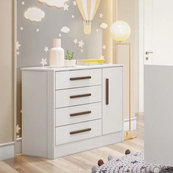 Cômoda Sapateira 1 Porta 4 Gavetas Q Encanto Branco Qmovi
