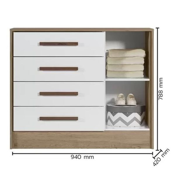 Cômoda Sapateira 1 Porta 4 Gavetas Q Encanto Carvalho/Branco Qmovi