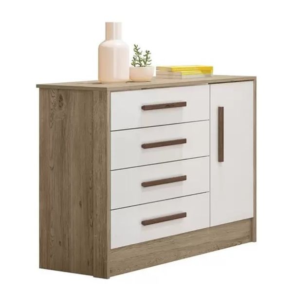 Cômoda Sapateira 1 Porta 4 Gavetas Q Encanto Carvalho/Branco Qmovi