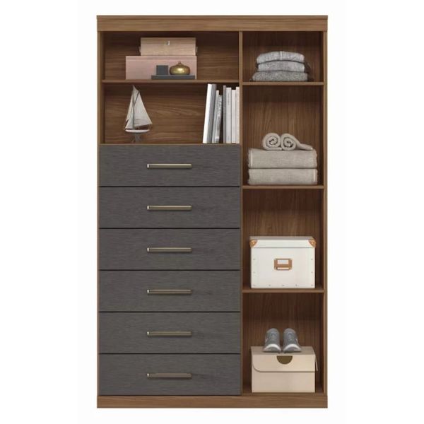 Cômoda 6 Gavetas 1 Porta 2 Nichos Jatobá/Grafite Marabá Santos Andira