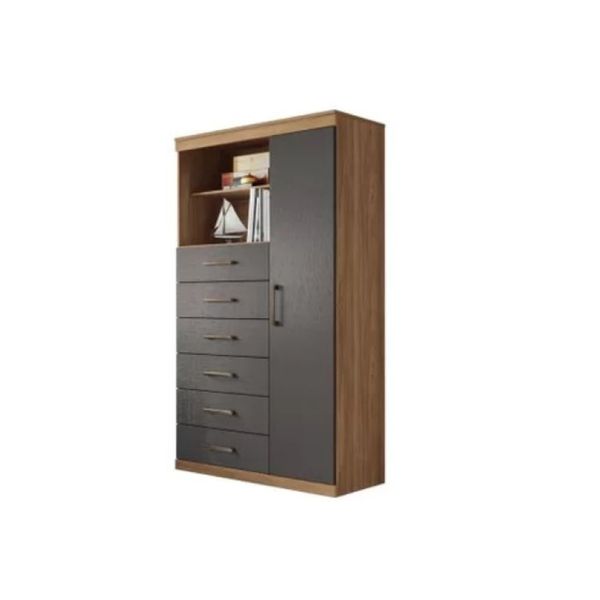 Cômoda 6 Gavetas 1 Porta 2 Nichos Jatobá/Grafite Marabá Santos Andira