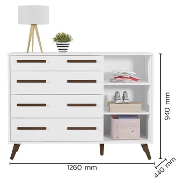 Cômoda Sapateira Infantil 4 Gavetas e 1 Porta Carvalho/Branco Qmovi