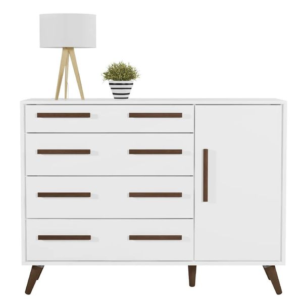 Cômoda Sapateira Infantil 4 Gavetas e 1 Porta Carvalho/Branco Qmovi