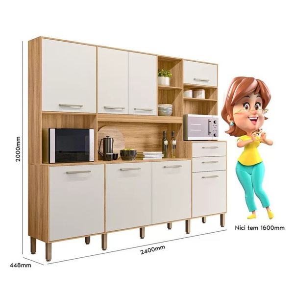 Cozinha Campacta 8 Portas 2 Gavetas Freijo/Off White Hortelã Nicioli