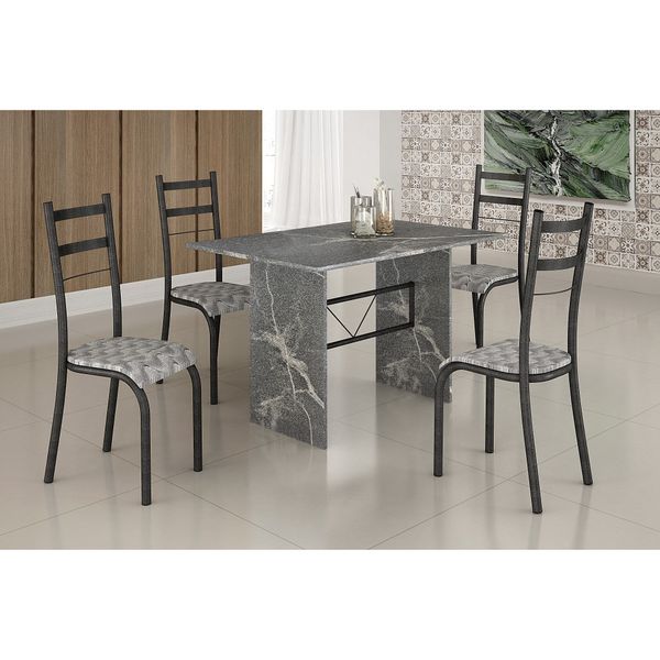 Mesa com 4 Cadeiras Base Granito Martelado Marselha Teixeira
