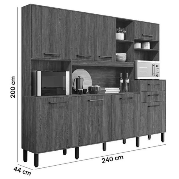 Cozinha Campacta 8 Portas 2 Gavetas Carvalho/Chumbo Hortelã Nicioli
