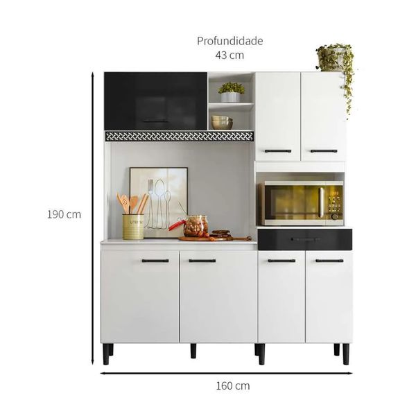 Armario de Cozinha 7 Portas 1 Gaveta Branco/Preto Yara