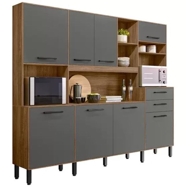 Cozinha Campacta 8 Portas 2 Gavetas Carvalho/Chumbo Hortelã Nicioli