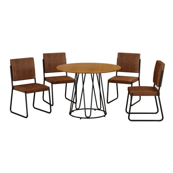 Mesa com 4 Cadeiras Napoli Base Omega Marrom Teixeira
