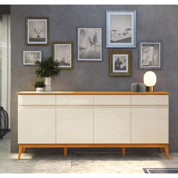 Buffet Aparador Magnum 4 Portas 4 Gavetas Off White/Cedro EDN Moveis